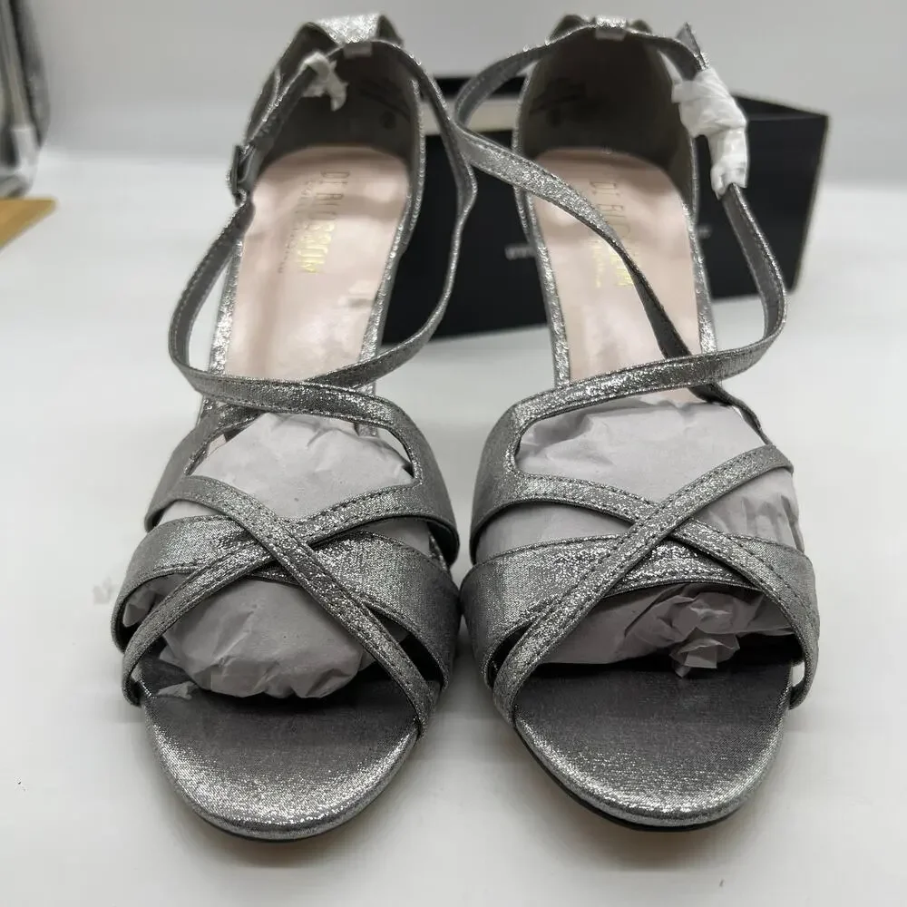 De Blossom Collection Ankle Strap Heeles Women's Size 9 Shoes Silver Shimmer